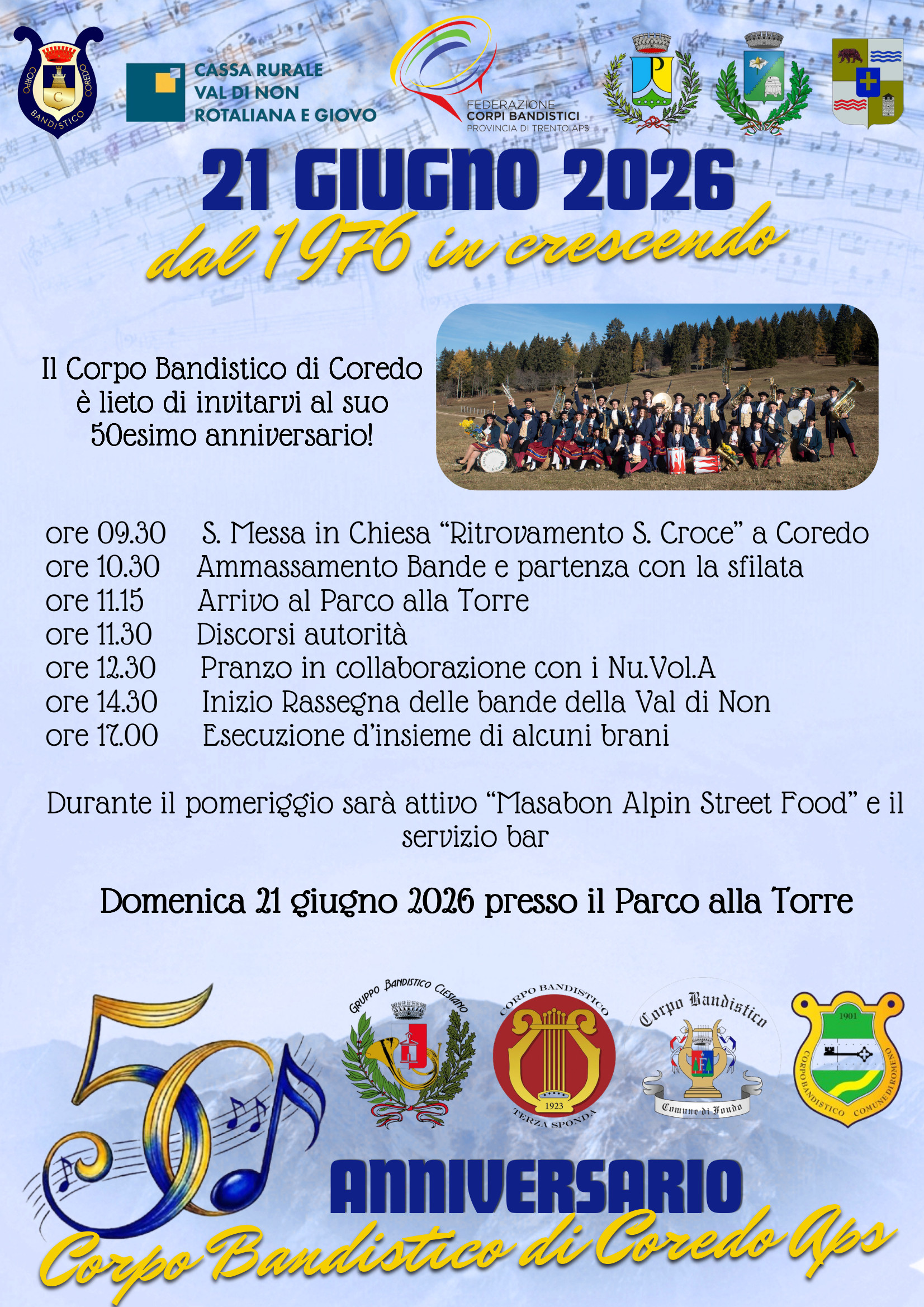 50°anniversaio Corpo Bandistico di Coredo APS e Rassegna delle bande della Val di Non