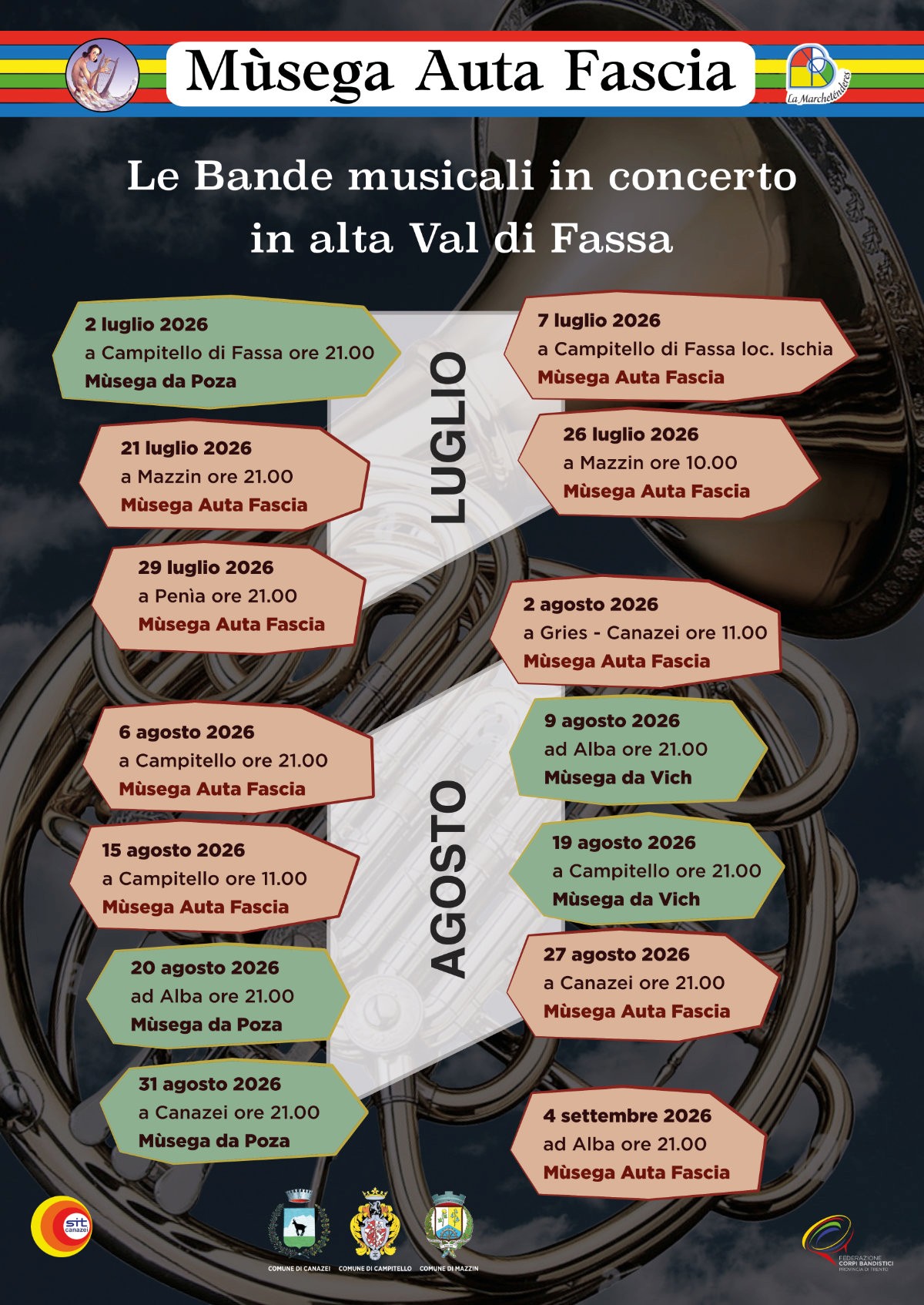 CONCERTI ESTATE 2026 IN ALTA VAL DI FASSA